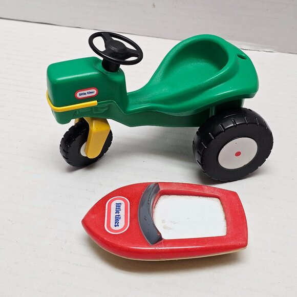 Vintage Mini Little Tikes Dollhouse Red Boat Green Tractor Doll House Furniture - Picture 1 of 11